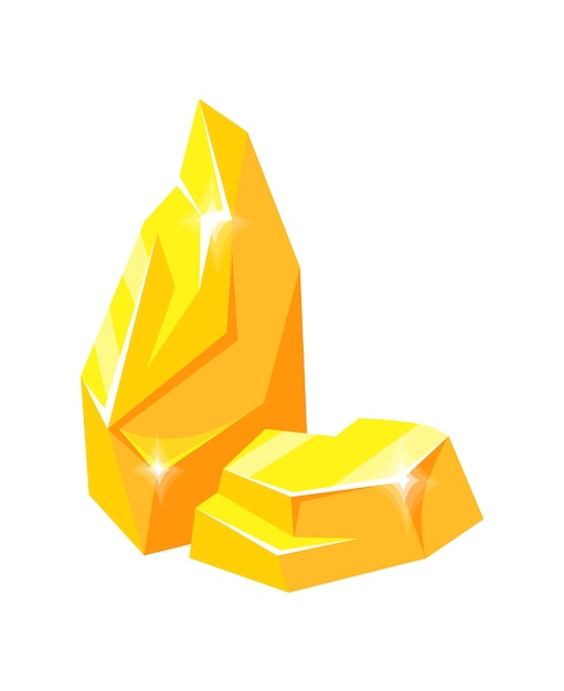 Vector minas de piedra de oro. pepitas de mina para minería de juegos, icono de vector de dibujos animados aislado sobre fondo blanco