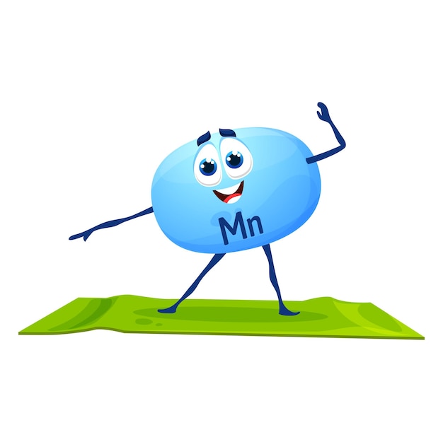 Mineral de manganeso alegre de dibujos animados en el deporte de yoga