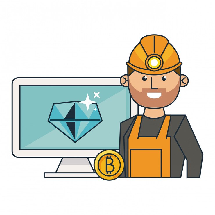 Vector minería bitcoin informática y trabajadora.