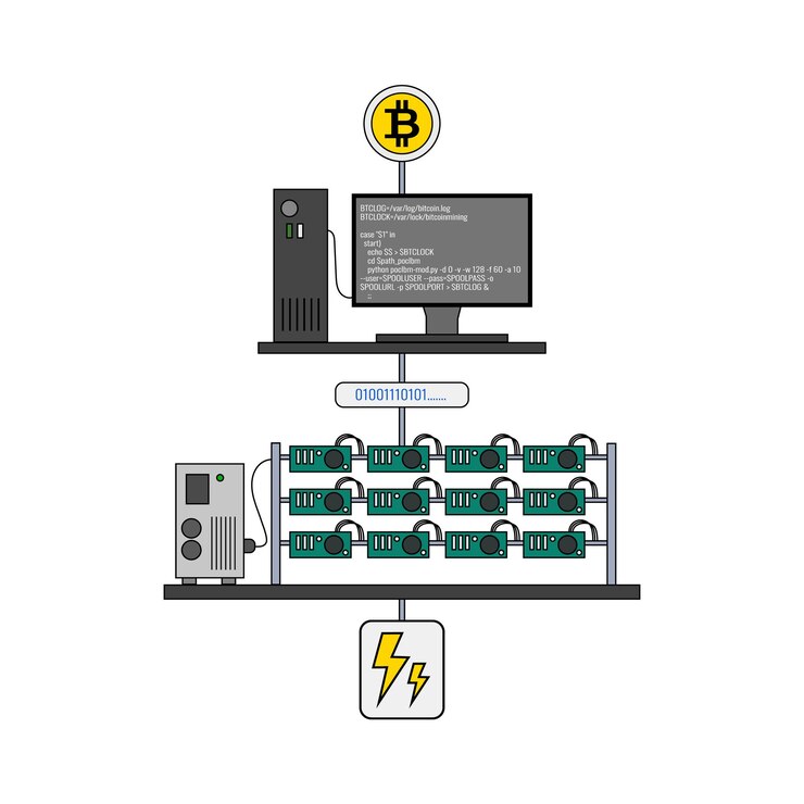 Vector minería de criptomonedas, gráfico simple de minería de bitcoins