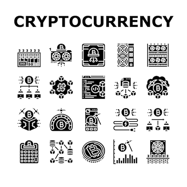 la minería de criptomonedas los iconos de la cadena de bloques establecen el vector