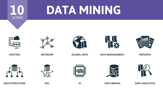 Minería de datos conjunto de iconos creativos elementos editables