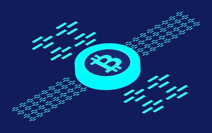 Vector minería de datos de criptomoneda bitcoin diseño plano isométrico 3d ilustración vectorial