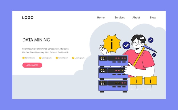 Minería de datos web o aterrizaje un experto analizando servidores para valiosas ideas información estratégica