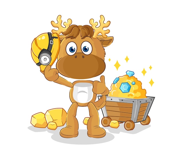Minero de alces con vector de mascota de dibujos animados de carácter dorado