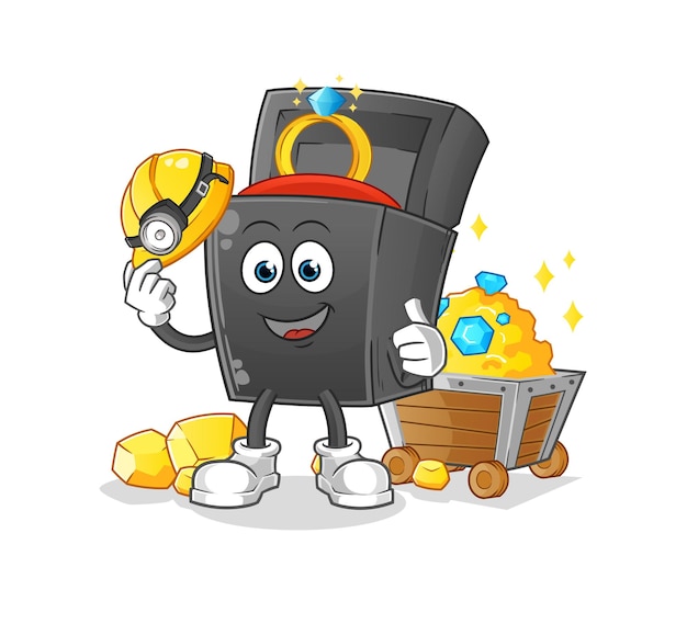 Minero de caja de anillo con vector de mascota de dibujos animados de carácter dorado