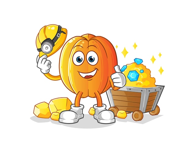El minero de carambola con carácter dorado. dibujos animados