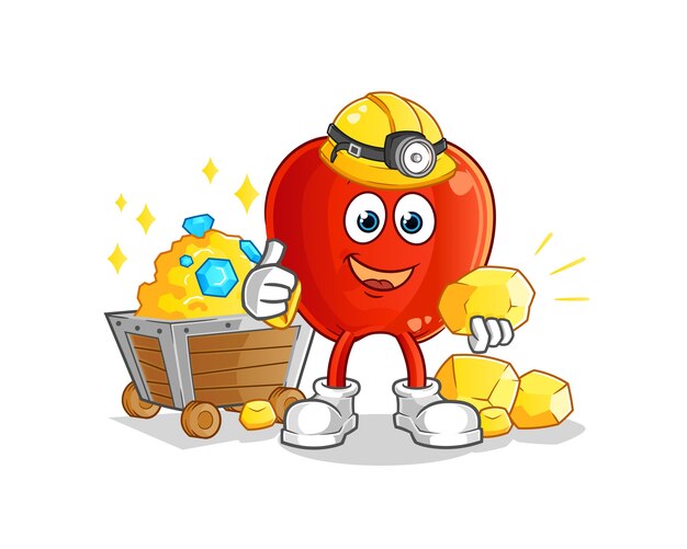 Minero de manzana roja con mascota de carácter dorado