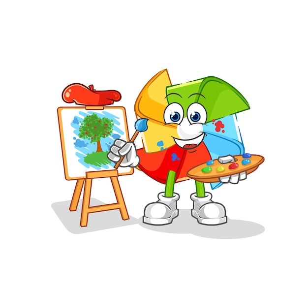 Minero de molino de viento de papel con vector de mascota de dibujos animados de carácter dorado