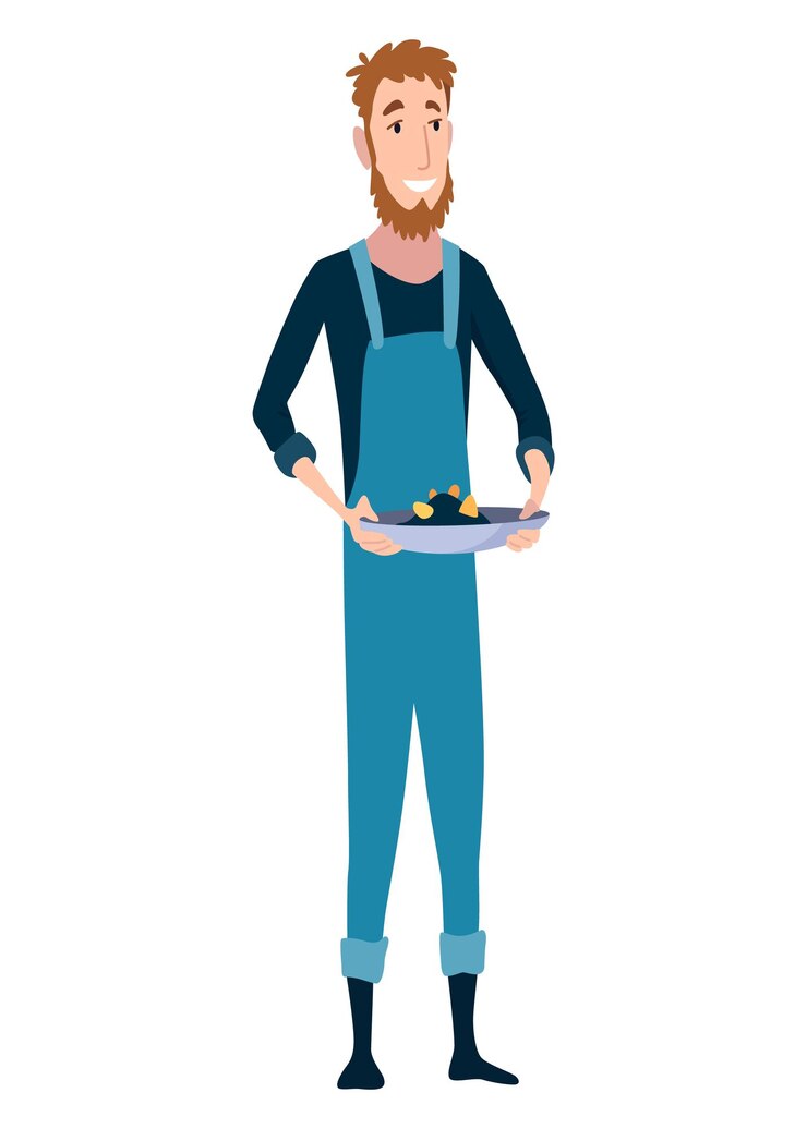 Vector minero de oro que sostiene una bandeja de oro personaje de excavador que encuentra minerales y oro que trabaja excavando la extracción exacta de minerales de oro ilustración vectorial al estilo de dibujos animados