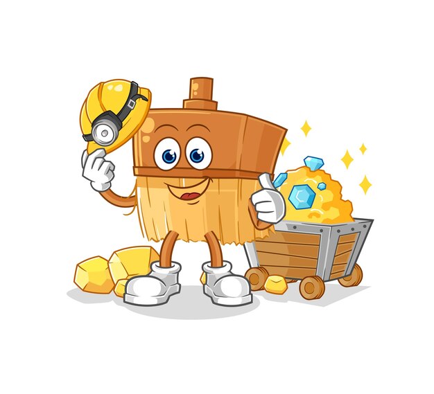 Minero de pincel con vector de mascota de dibujos animados de carácter dorado
