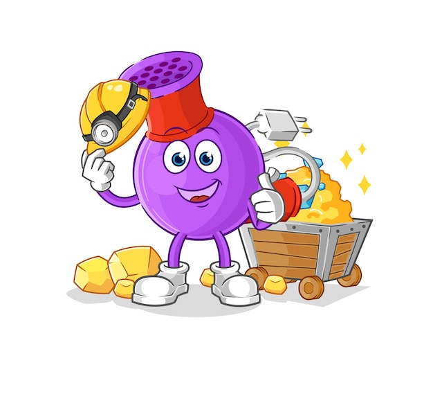 Minero de secador de pelo con vector de mascota de dibujos animados de carácter dorado