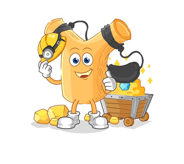 Minero de tirachinas con vector de mascota de dibujos animados de carácter dorado