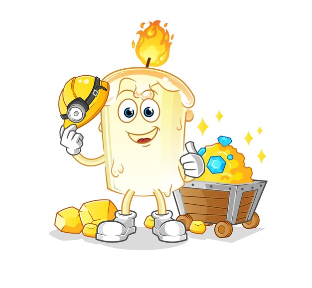 Minero de velas con vector de mascota de dibujos animados de carácter dorado