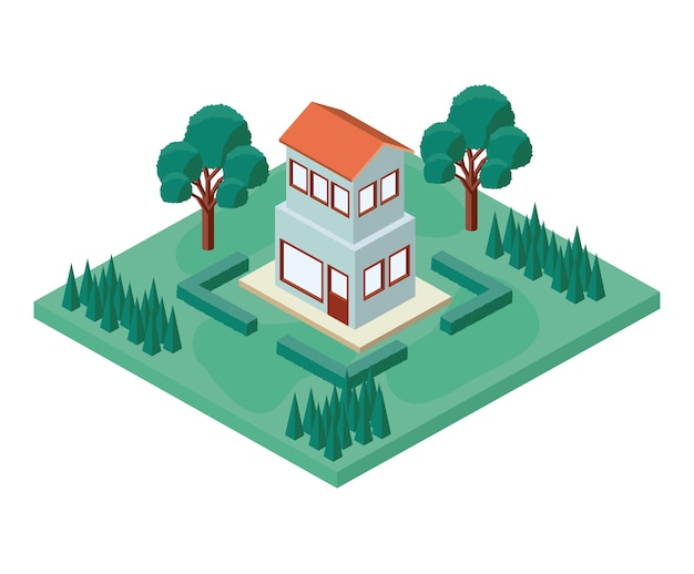 mini árbol y casa isométrica