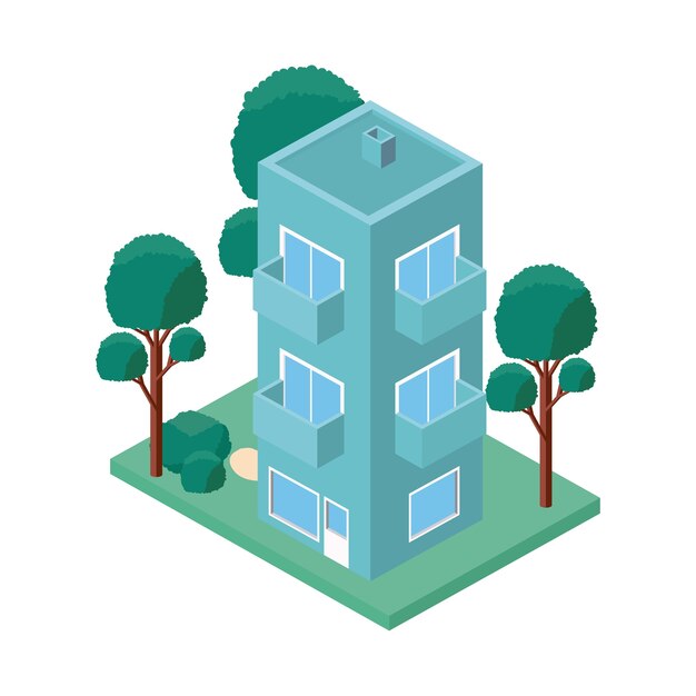 mini árbol y construcción isométrica