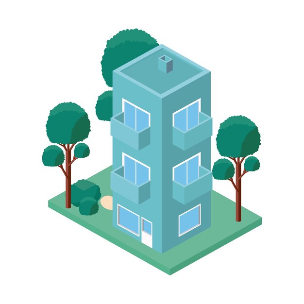 Vector mini árbol y construcción isométrica