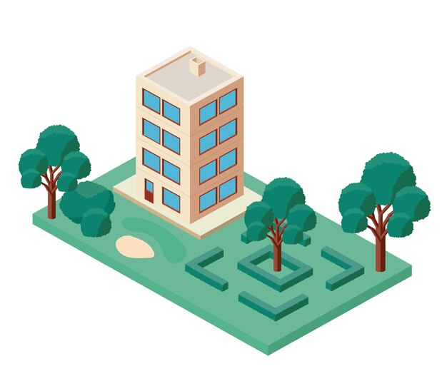mini árbol y construcción isométrica