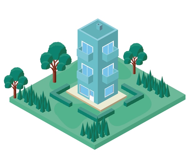 mini árbol y construcción isométrica