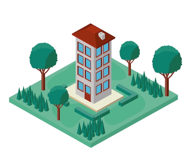 mini árbol y construcción isométrica