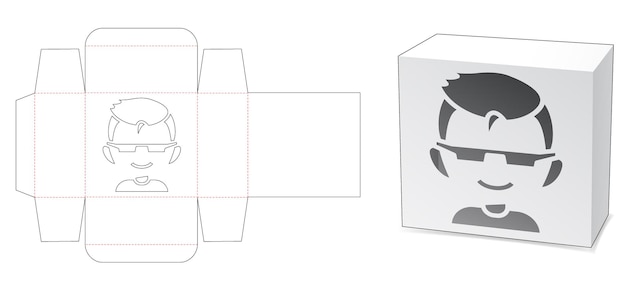 Mini caja con taza plantilla troquelada de ventana de niño inteligente