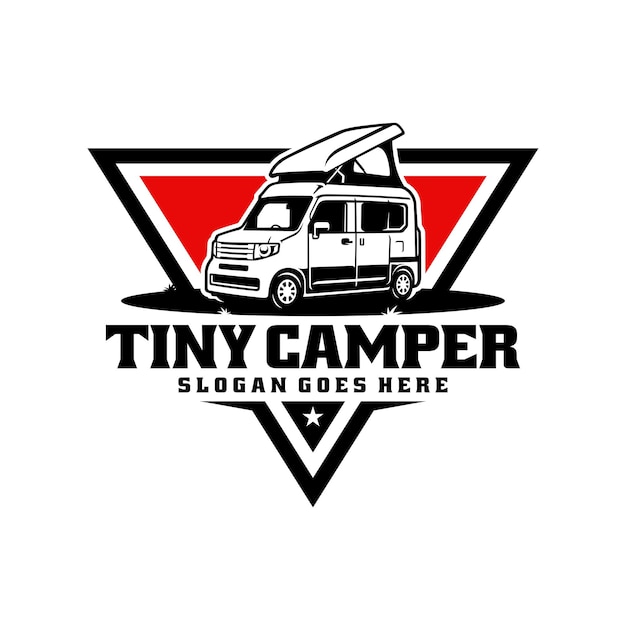 Mini camper van ilustración emblema logo vector