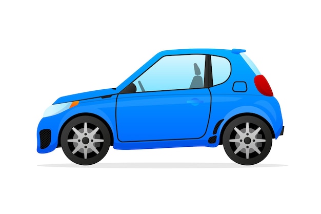 Mini coche azul realista Vista lateral Ilustración vectorial
