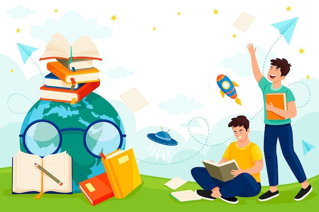 Mini-composición de dibujos animados dibujados a mano para el Día Mundial del Libro