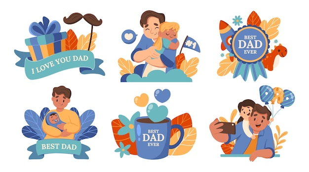 Mini conjunto de composición de día del padre dibujado a mano
