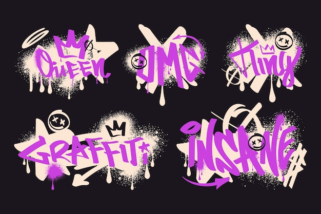 Mini conjunto de composición de graffiti dibujado a mano