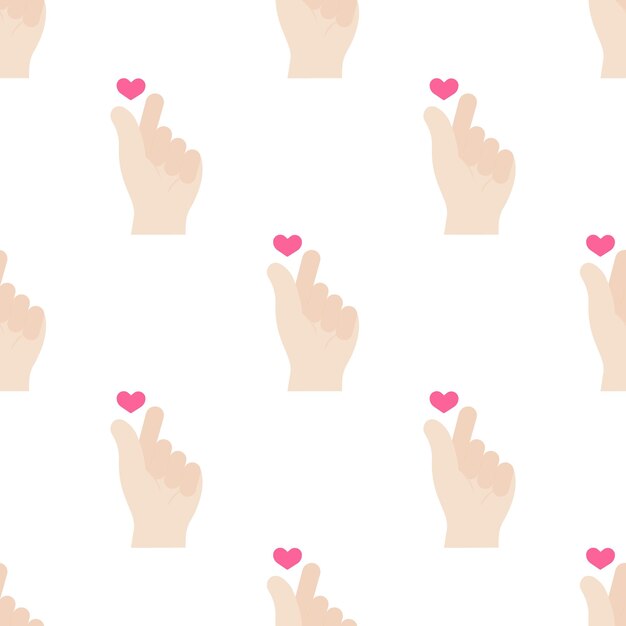 Mini corazón gesto de la mano fondo de patrón sin costura