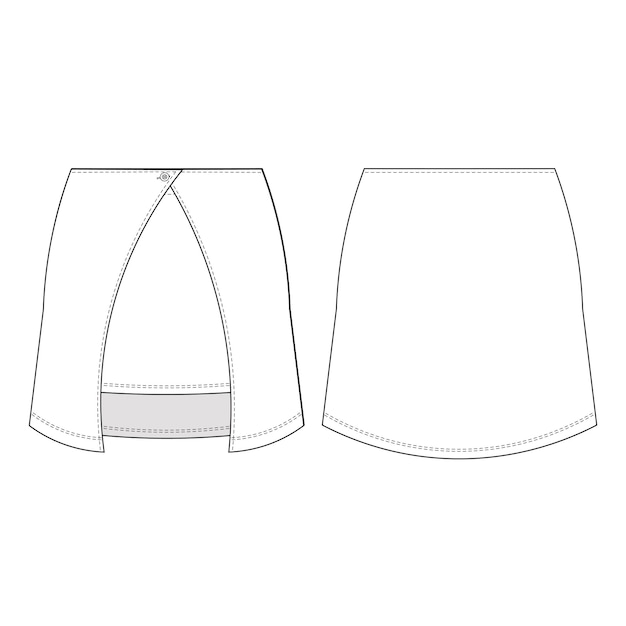 mini corto de línea con cuerpo con ajuste elástico patrón de falda dibujo técnico boceto plano