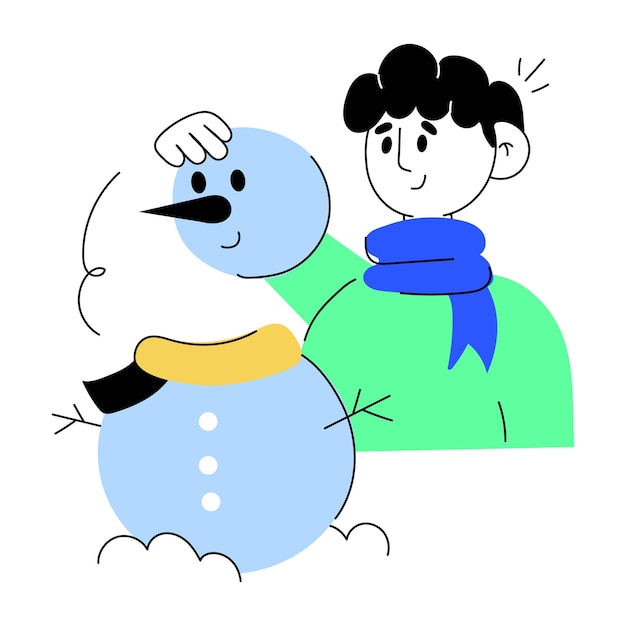 Mini ilustración al estilo de Doodle para hacer un muñeco de nieve