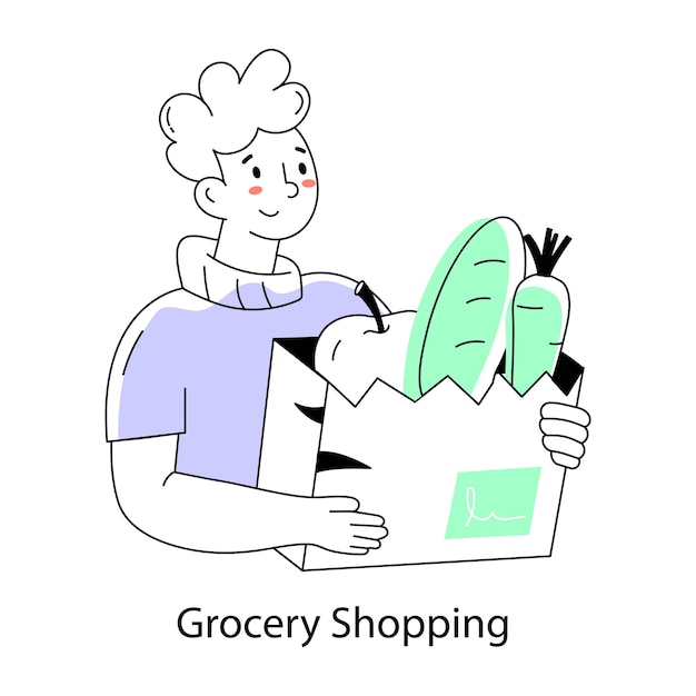 Mini ilustración dibujada a mano de las compras de comestibles