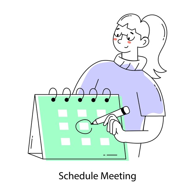 Mini ilustración de doodle de moda de la reunión de horario
