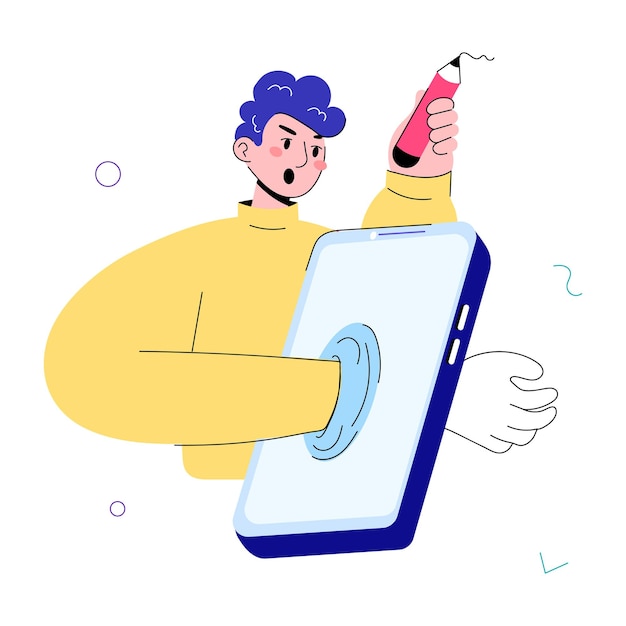 Mini ilustración de doodle de moda de la tecnología móvil