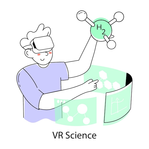 Mini ilustración moderna dibujada a mano de la ciencia de la realidad virtual