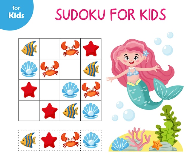 Mini juego para niños sudoku niños 34 años juegos lógicos serie sirena