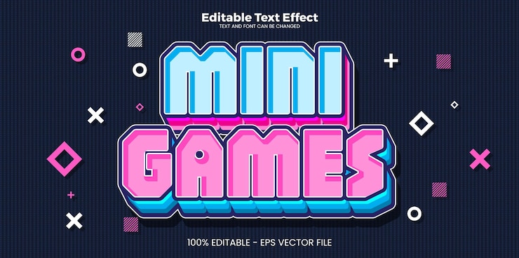 Vector mini juegos con efecto de texto editable en estilo de tendencia moderna