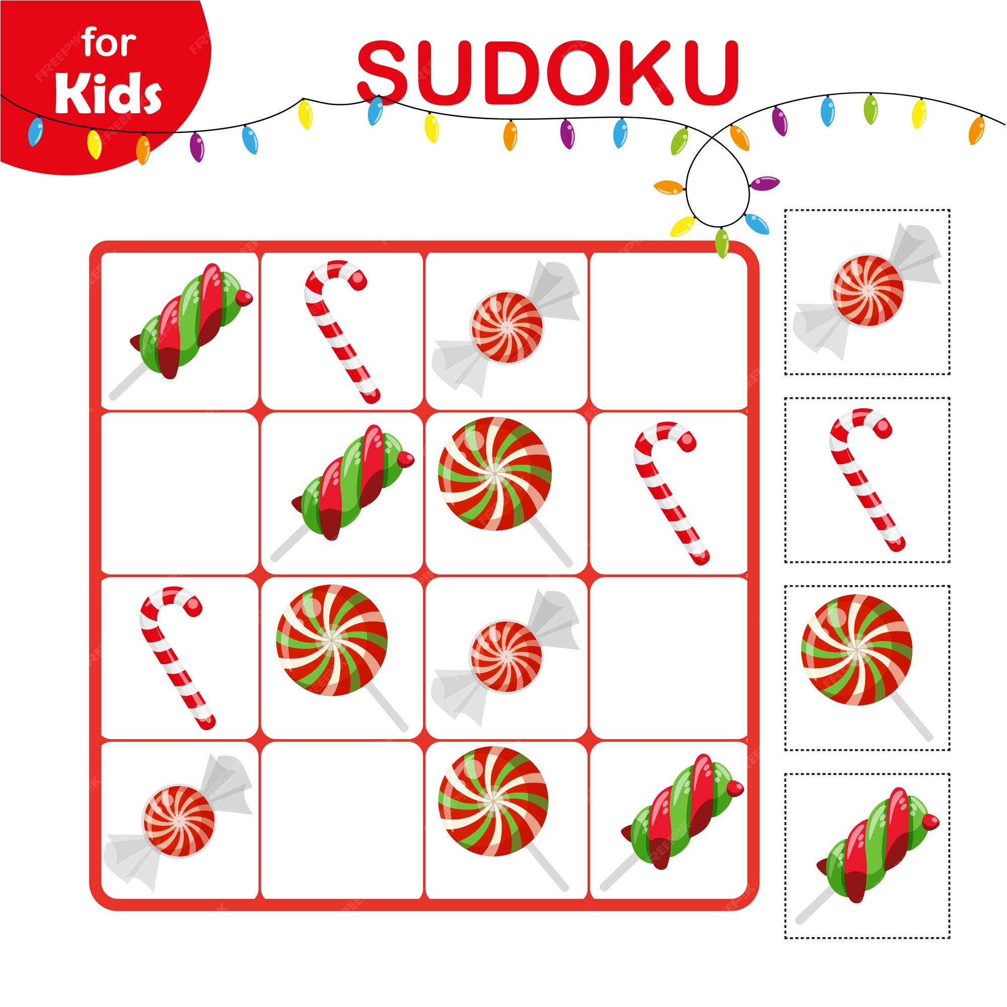 Mini juegos para juego de memoria sudoku para niños piruletas de dulces navideños | Vector Premium