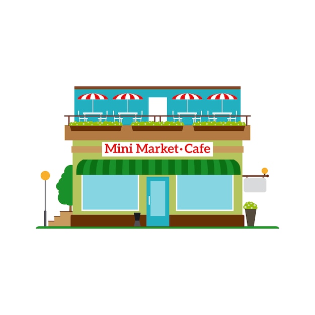 Mini market cafe icono de estilo plano