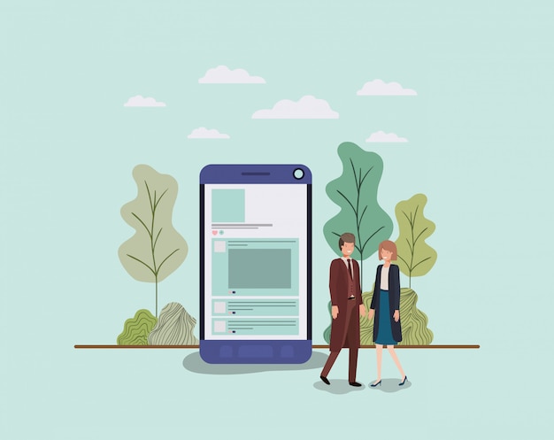 mini personas trabajando en smartphone
