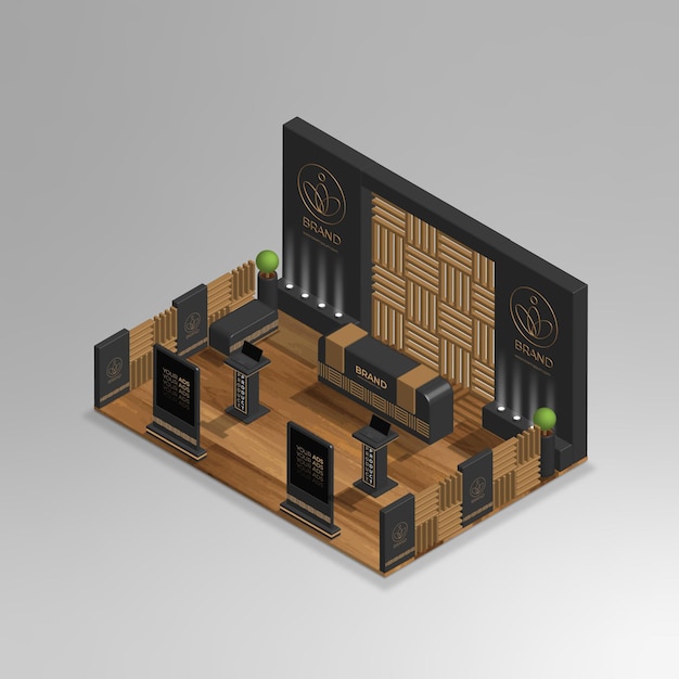 mini sala de exposición isométrica 3d realista