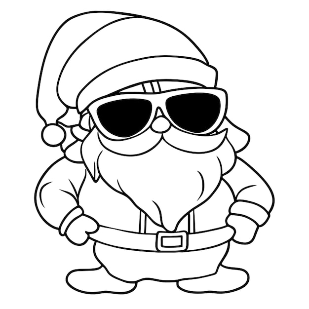 Vector mini santa claus con gafas de sol ilustración vectorial de línea de arte