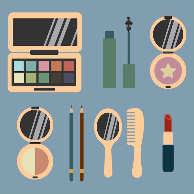 Vector mini set de ilustraciones planas de cosmética facial.