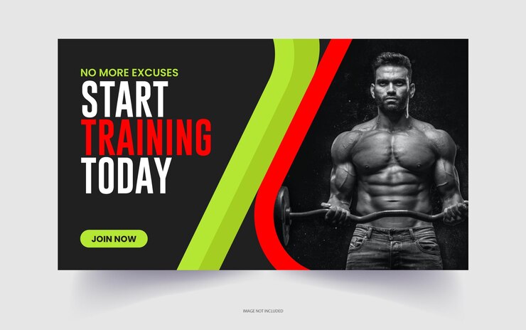 Vector miniatura del canal de youtube de ejercicio de gimnasio y banner web de gimnasio