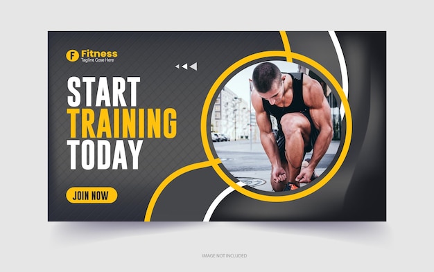 Miniatura del canal de YouTube de ejercicio de gimnasio y plantilla de banner web de gimnasio