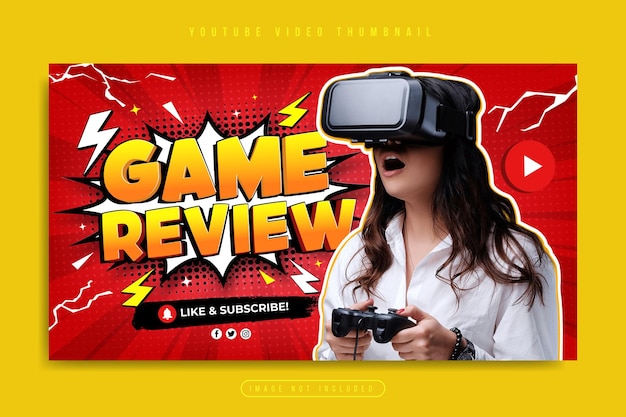 Miniatura del canal de youtube de revisión de videojuegos o banner web con rayos de luz solar y medios tonos
