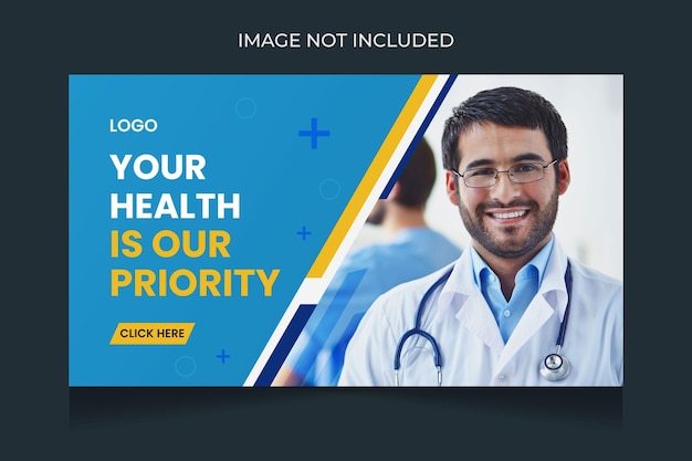 Vector miniatura de video de atención médica médica y plantilla de banner web