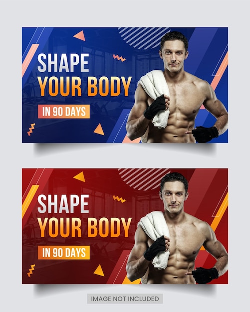 Vector miniatura de video de youtube de fitness y plantilla de banner